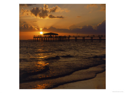 Silhouetted Pier, Fort Myers Beach, Fl by Jan Hanna Pricing Limited Edition Print image