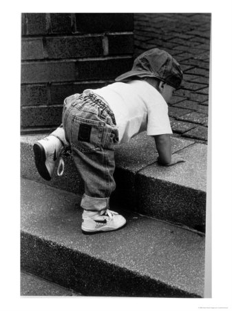 Boy Climbing Up Steps by Lucille Khornak Pricing Limited Edition Print image