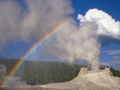 Castle Geyser With Rainbow, Yellowstone National Park, Wyoming by Gustav Verderber Pricing Limited Edition Print image