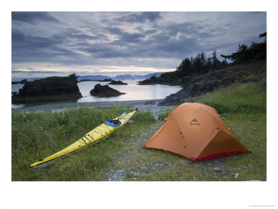 Camping On Spring Island In The Mission Group, Vancouver Island, British Columbia by Mike Tittel Pricing Limited Edition Print image