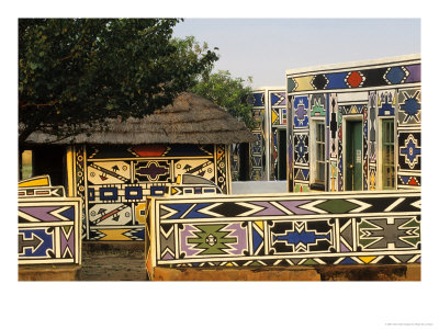 Ndebele Homestead Showing Typical Painting Of Walls, Botshabelo Historical Village, South Africa by Roger De La Harpe Pricing Limited Edition Print image