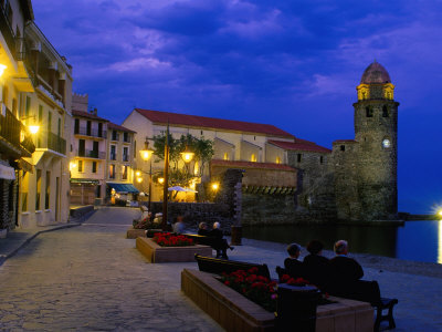 Waterfront Street Of Coastal Town, Collioure, Languedoc-Roussillon, France by Bill Wassman Pricing Limited Edition Print image