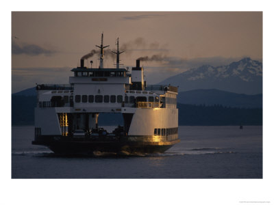 Early Morning Ferry Leaves Seattle, Washington For Bainbridge Island by Phil Schermeister Pricing Limited Edition Print image