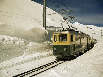 Wengen Ski Train, Bernese Oberland, Swiss Alps, Switzerland by Ellen Rooney Pricing Limited Edition Print image