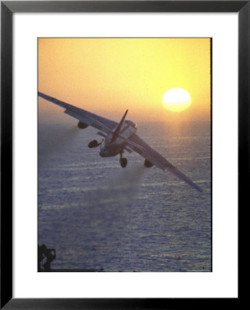 Jet Plane, A4d Skyhawk, Taking Off From Uss Independence At Sunrise Over Mediterranean Sea by John Dominis Pricing Limited Edition Print image