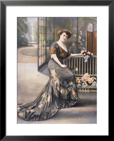 Woman Modeling Black Robe De Diner With Pink Rose And Lace Accents By Buzenet by Felix Pricing Limited Edition Print image
