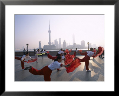 People Exercising At The Bund, Pudong Skyline In Background, Shanghai, China by Steve Vidler Pricing Limited Edition Print image