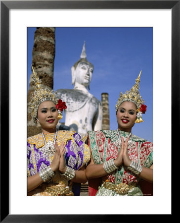 Girls Dressed In Traditional Dancing Costume At Wat Mahathat, Sukhothai, Thailand by Steve Vidler Pricing Limited Edition Print image
