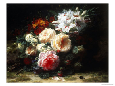 Still Life Of Pink Roses And Azalea by Jean Baptise Robie Pricing Limited Edition Print image