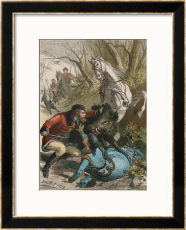 Woman Is Rescued From A Wild Boar During A Hunting Expedition by D. Eusebio Planas Pricing Limited Edition Print image