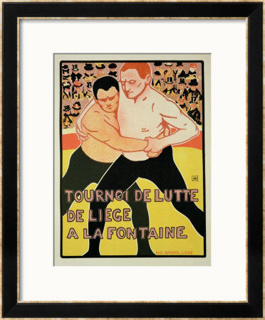 Reproduction Of A Poster Advertising A Wrestling Tournament, At The Fountain, Liege, Belgium, 1899 by Armand Rossenfosse Pricing Limited Edition Print image