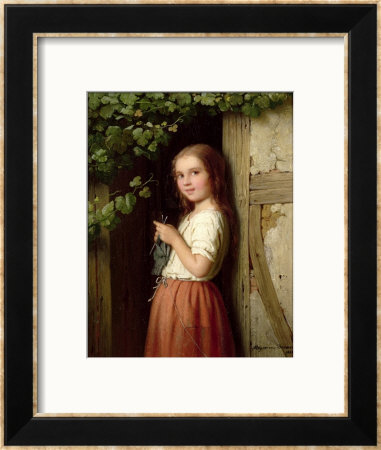 Young Girl Standing In A Doorway Knitting, 1863 by Johann Georg Meyer Von Bremen Pricing Limited Edition Print image