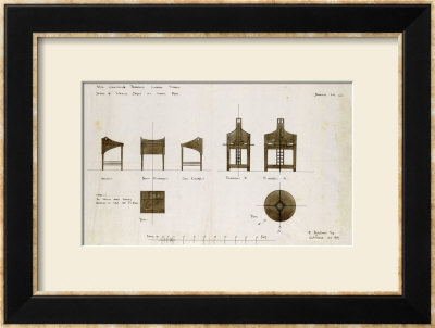 Designs For Writing Desks Shown In Front And Side Elevation, 1909, For The Ingram Street Tea Rooms by Charles Rennie Mackintosh Pricing Limited Edition Print image