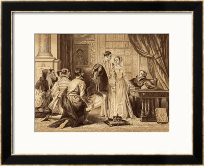 Lady Jane Greys Reluctance To Accept The Crown Pictured Here With Lord Guildford Dudley Her Husband by Herbert Bourne Pricing Limited Edition Print image