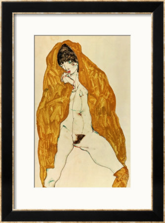 Upright Nude With Spread Legs And Yellow-Brown Shawl, 1914 by Egon Schiele Pricing Limited Edition Print image