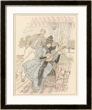 Lady Plays The Banjo On The Deck Of A Houseboat On The Thames: A Friend Listens by Mars (Maurice Bonvoisin) Pricing Limited Edition Print image