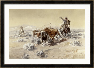 Roping The Longhorns by Charles Marion Russell Pricing Limited Edition Print image
