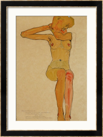 Seated Female Nude With Raised Right Arm, 1910 by Egon Schiele Pricing Limited Edition Print image