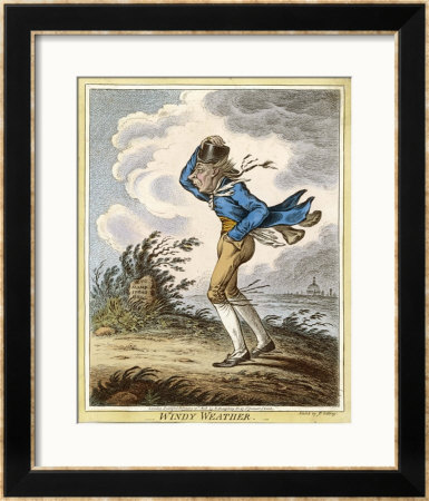Windswept Man Battles His Way Across Hampstead Heath by James Gillray Pricing Limited Edition Print image