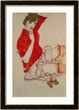 Wally In Red Blouse With Raised Knees, 1913 by Egon Schiele Pricing Limited Edition Print image