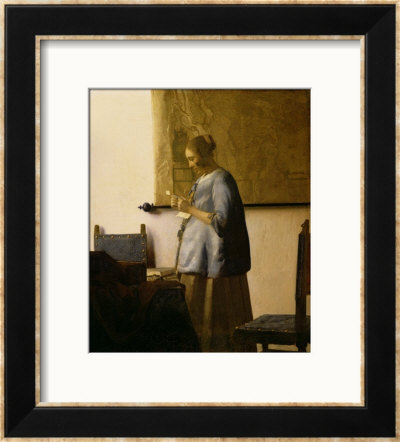 Woman Reading A Letter, Circa 1662-63 by Jan Vermeer Pricing Limited Edition Print image