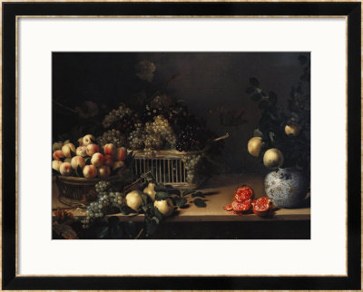 Grapes And Peaches In Wicker Baskets, With Apples, Pears, And Pomegranates On A Table by Cristofano Allori Pricing Limited Edition Print image