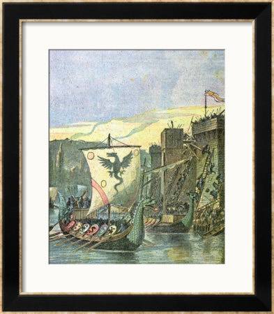 Norse Boats Besieging Paris, Illustration From A Cover Of A School Exercise Book, Late 19Th Century by G. Dascher Pricing Limited Edition Print image