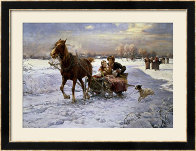 Lovers In A Sleigh by Alfred Von Wierusz-Kowalski Pricing Limited Edition Print image