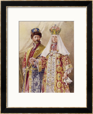 Nikolay Aleksandrovich Czar Nicolas Ii With Alexandra In Ancient Muscovite Dress by Frederic De Haenen Pricing Limited Edition Print image