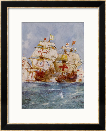 The Spanish Armada Lord Howard In The Ark Royal Attacks Medina Sidonia In The San Martin by Charles Dixon Pricing Limited Edition Print image