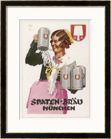 Waitress Brings Four Seidels Of Frothy Spaten-Brau by Ludwig Hohlwein Pricing Limited Edition Print image