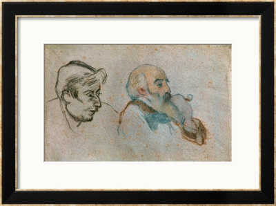 Double Portraits Of Gauguin (Left) And Pissarro (Right), Ink On Paper by Camille Pissarro Pricing Limited Edition Print image