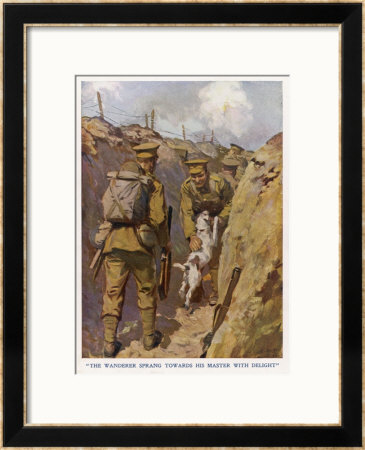 Private Brown Of The North Staffordshires In The Trenches In France Is Found By His Terrier by W.R. Stott Pricing Limited Edition Print image