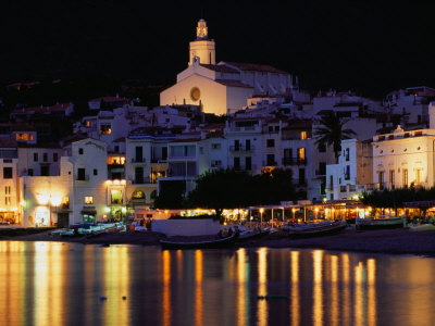 Night At The Harbour With The Church Behind At The Village Of Cadaques, Girona, Catalonia, Spain by David Tomlinson Pricing Limited Edition Print image