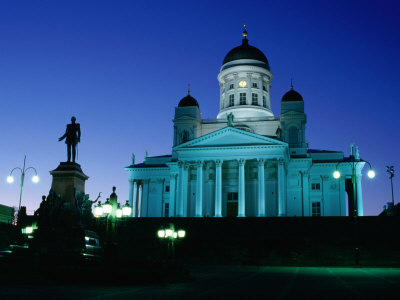 Tuomiokirkko (Luthern Cathedral) And Statue Of Alexander Ii At Night, Helsinki, Finland by Jonathan Smith Pricing Limited Edition Print image