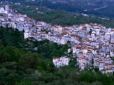 Rivello, Town Of White-Washed Houses With Terracotta Roofs, Rivello, Basilicata, Italy by Bill Wassman Pricing Limited Edition Print image