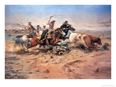 Cowboys Roping A Steer, 1897 by Charles Marion Russell Pricing Limited Edition Print image