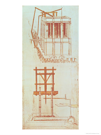 Hydraulic Water Pump For A Fountain, Codex Atlanticus, 1478-1518 by Leonardo Da Vinci Pricing Limited Edition Print image