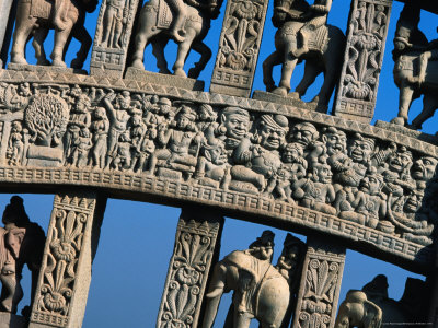 Detail Of Stone Carving Of Figures And Elephants, Sanchi, India by Bill Wassman Pricing Limited Edition Print image
