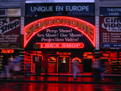 Neon-Lit Adult Shop In Red-Light Pigalle District, Paris, France by Bill Wassman Pricing Limited Edition Print image