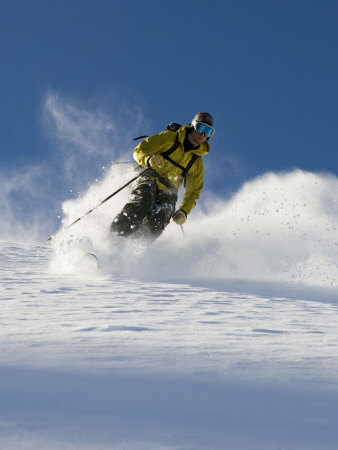 Man Telemark Skiing Into Honeycomb Canyon From Fantasy Ridge, Wasatch Mountains, Usa by Mike Tittel Pricing Limited Edition Print image