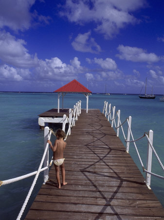 Dock And Blue Water, Saint Francois, Guadeloupe by Bill Bachmann Pricing Limited Edition Print image