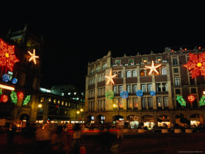 Buildings Surrounding Zocalo Decorated For Christmas, Mexico City, Mexico by John Neubauer Pricing Limited Edition Print image