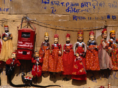 Rajasthani Puppets And Postbox Hanging On Wall At Jaisalmer Fort, Jaisalmer, Rajasthan, India by Dallas Stribley Pricing Limited Edition Print image