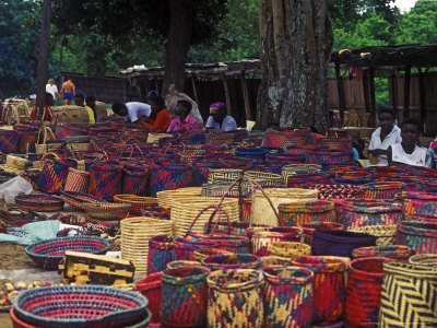 Baskets For Sale At Sodwana Bay National Park Craft Market, Kwazulu-Natal, South Africa by Roger De La Harpe Pricing Limited Edition Print image