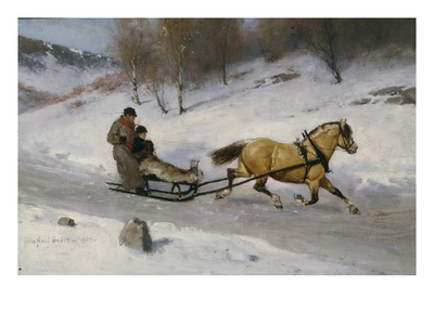 Sledge Ride, 1889 (Oil On Canvas) by Axel Hjalmar Ender Pricing Limited Edition Print image