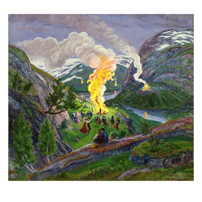 Midsummer Fire (Oil On Canvas) by Nikolai Astrup Pricing Limited Edition Print image