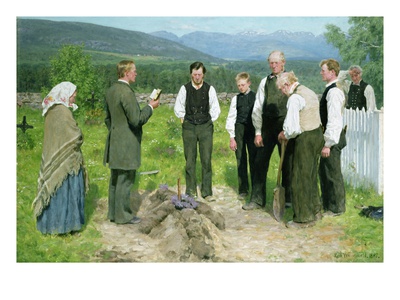 Peasant Burial, 1885 (Oil On Canvas) by Erik Theodor Werenskiold Pricing Limited Edition Print image