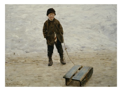 Briskeby Boy With Sledge, 1885 (Oil On Canvas) by Erik Theodor Werenskiold Pricing Limited Edition Print image