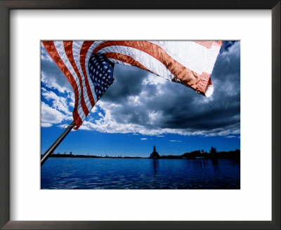 American Flag And Uss Missouri At Pearl Harbour, Usa by Holger Leue Pricing Limited Edition Print image
